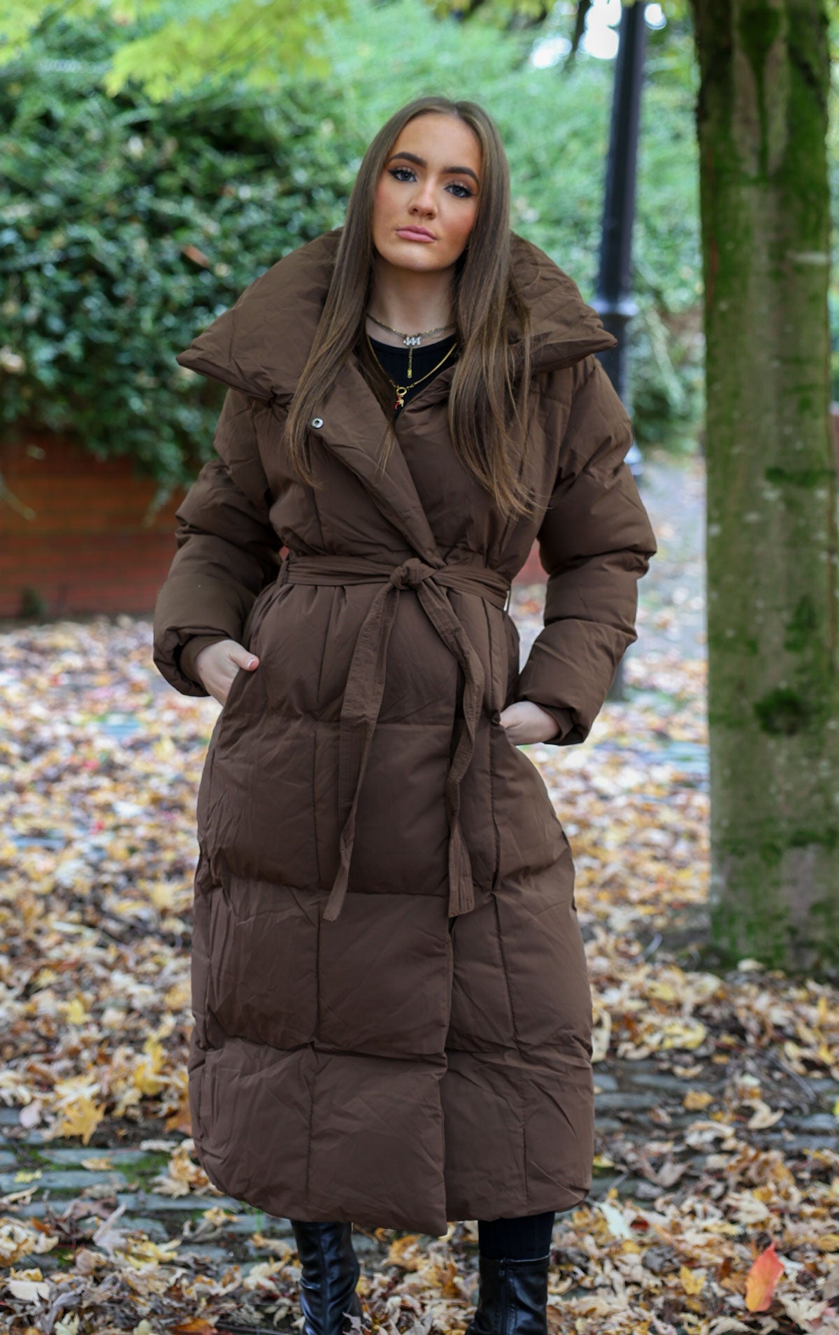 Brown Long Puffer Duvet Coat Miss Moda Luxe - Main Image