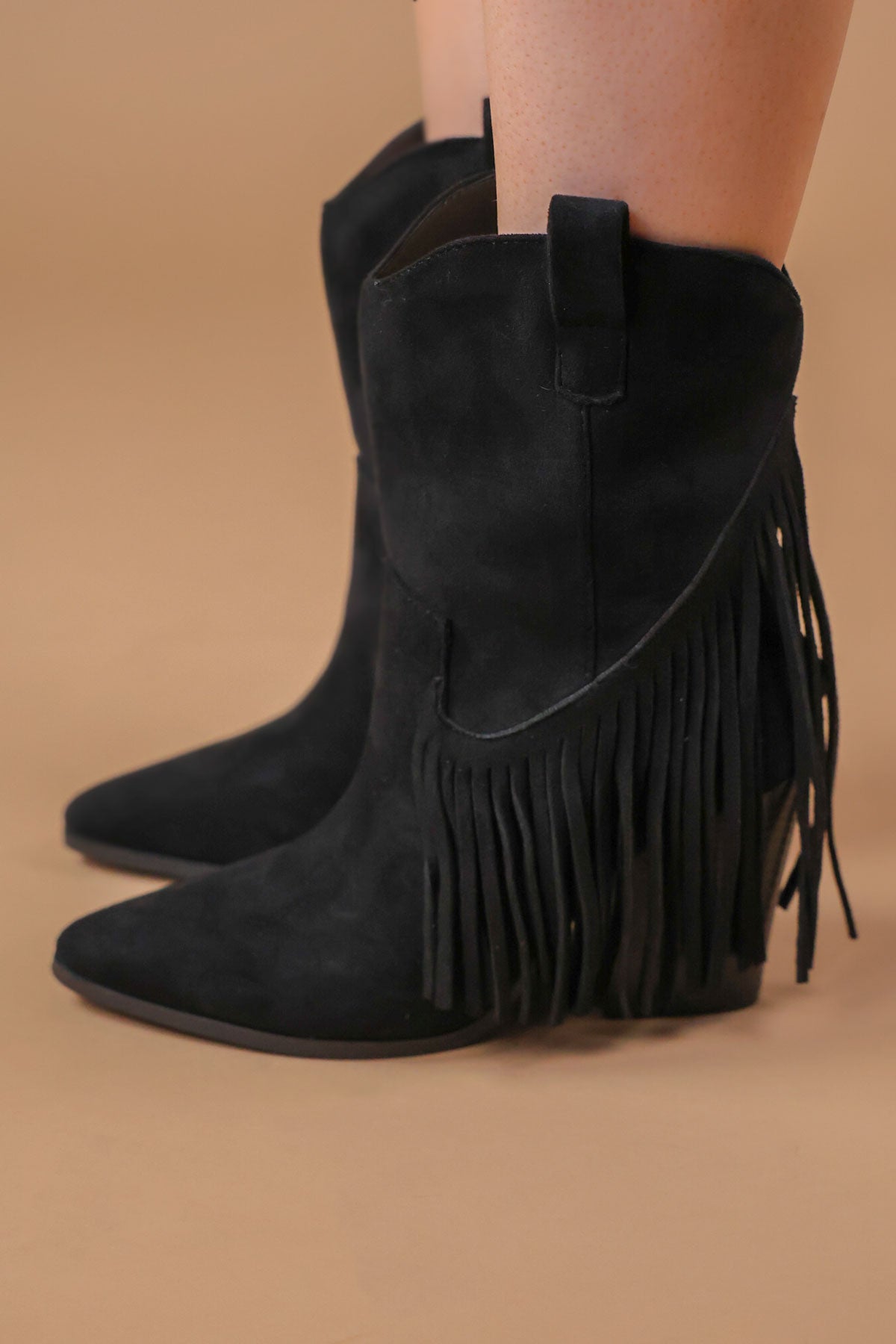 Women's Dallas Black Mid Western Faux Suede Fringe Cowboy Boot