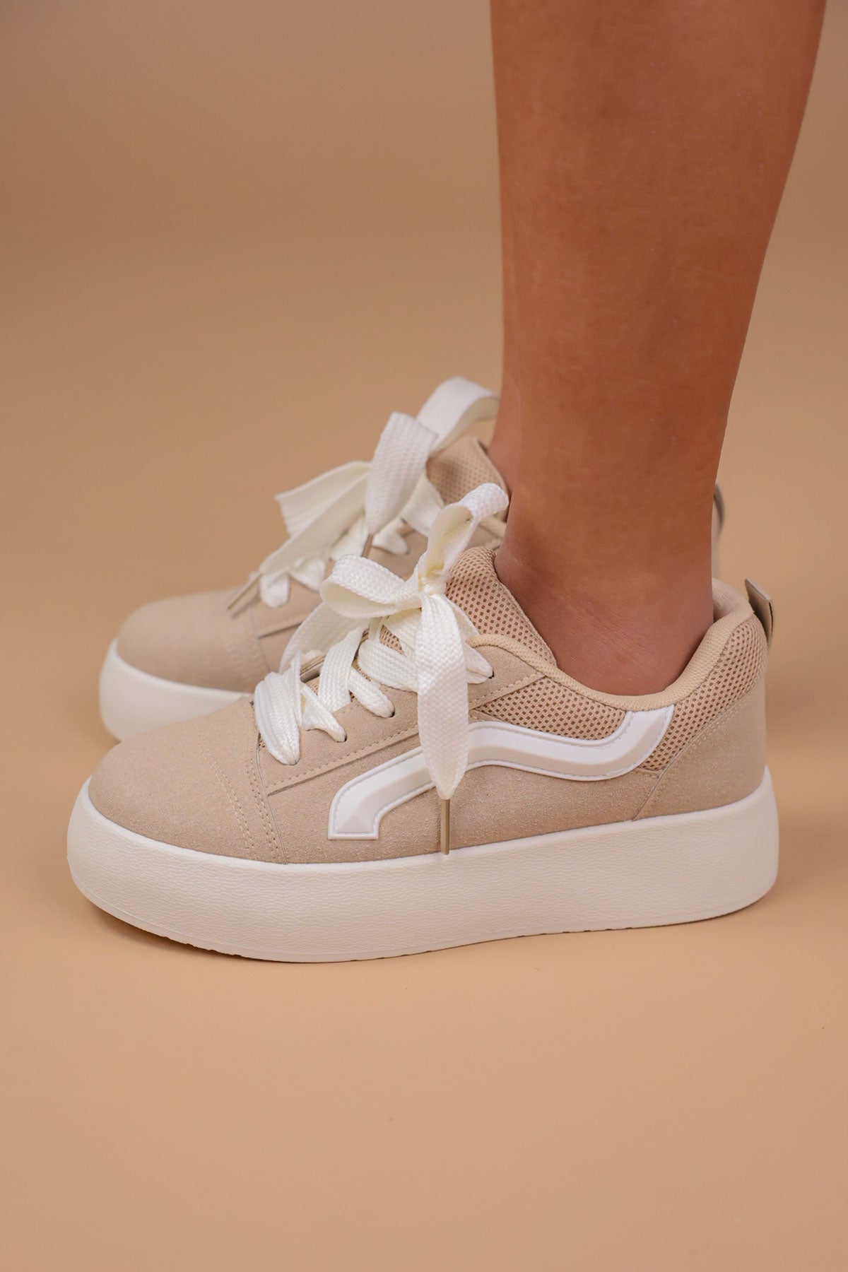 Beige Chunky Skater Flatform Trainers Miss Moda Luxe
