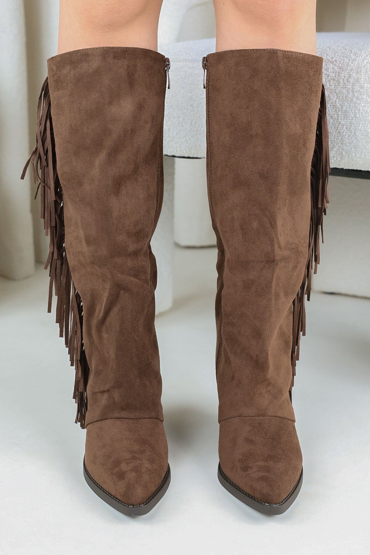 Womens Brown Fringed Knee High Western Cowboy Boots Miss Moda Luxe