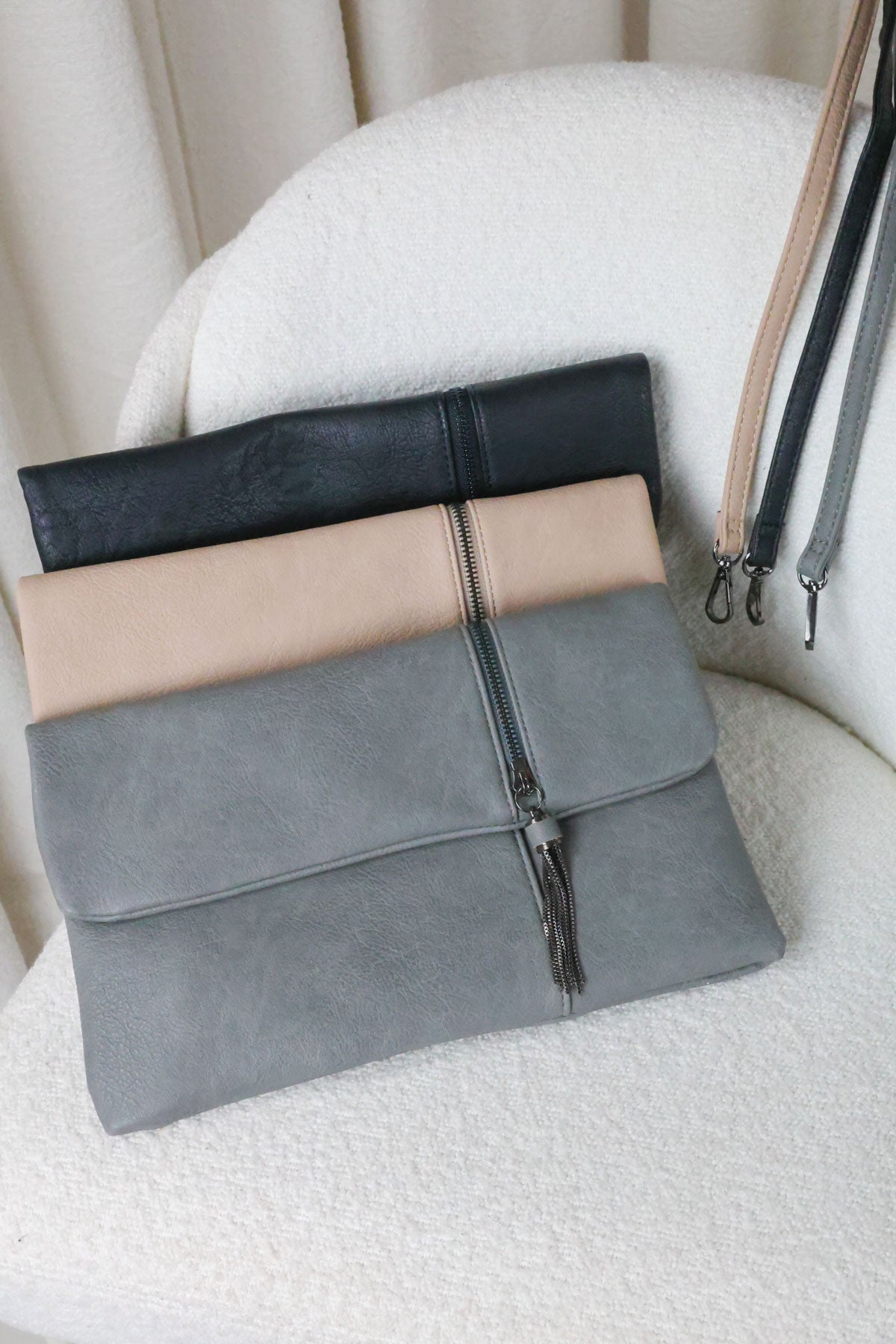 Women's Black Envelope Clutch with Zip Tassel Detail Miss Moda