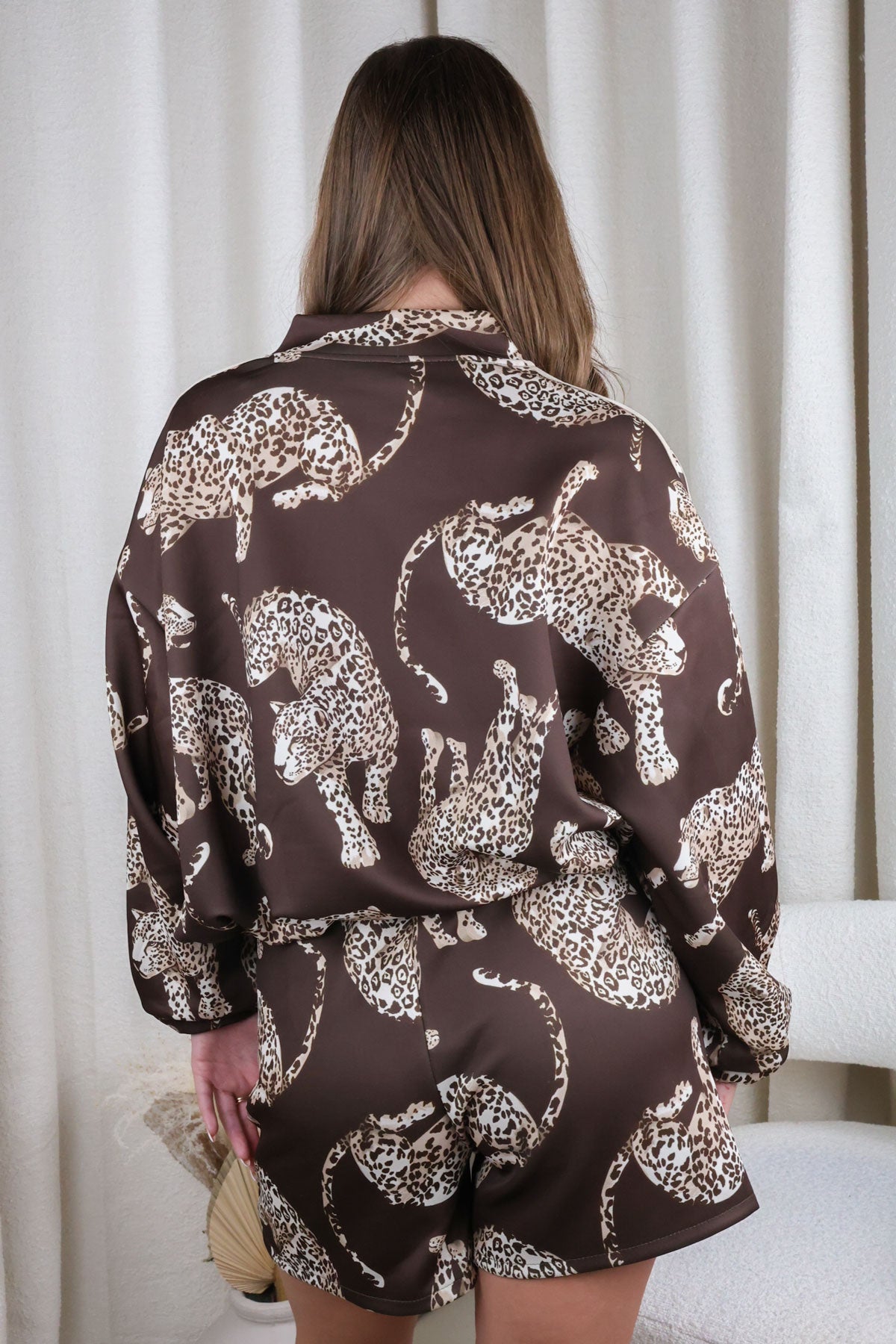 Womens Brown Leopard Print Lightweight Bomber Zip Jacket Co-Ord