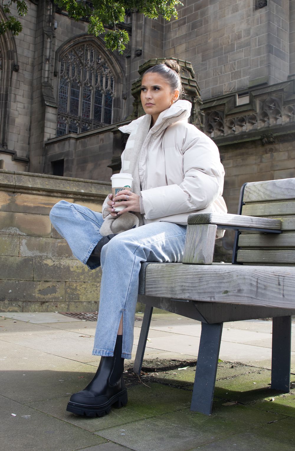 Sophie Short Puffer High Collar Beige Boxy Jacket Miss Moda Luxe