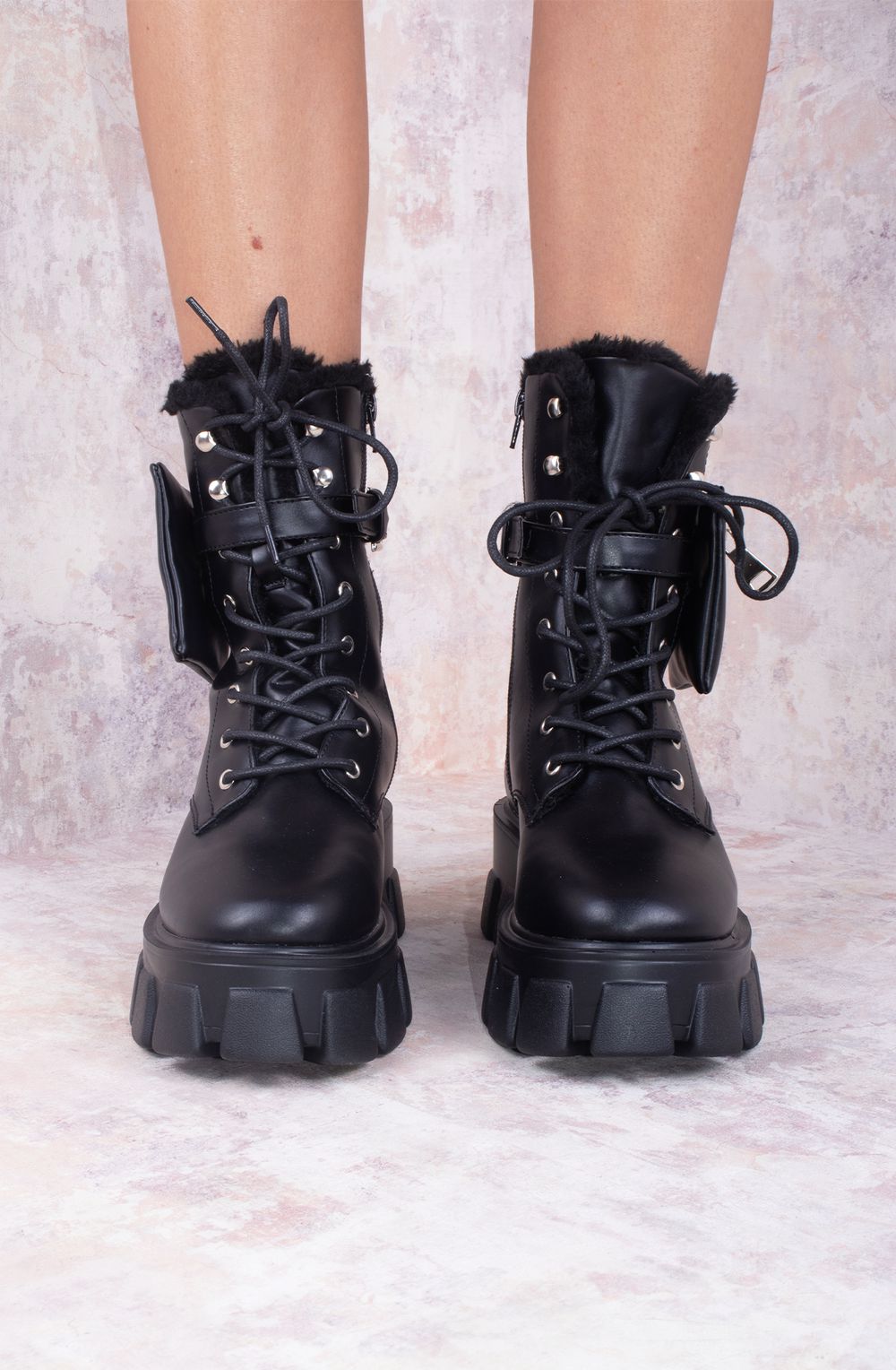 Platform Boots Ladies Boots With Buckles Women's Chunky Lace Up