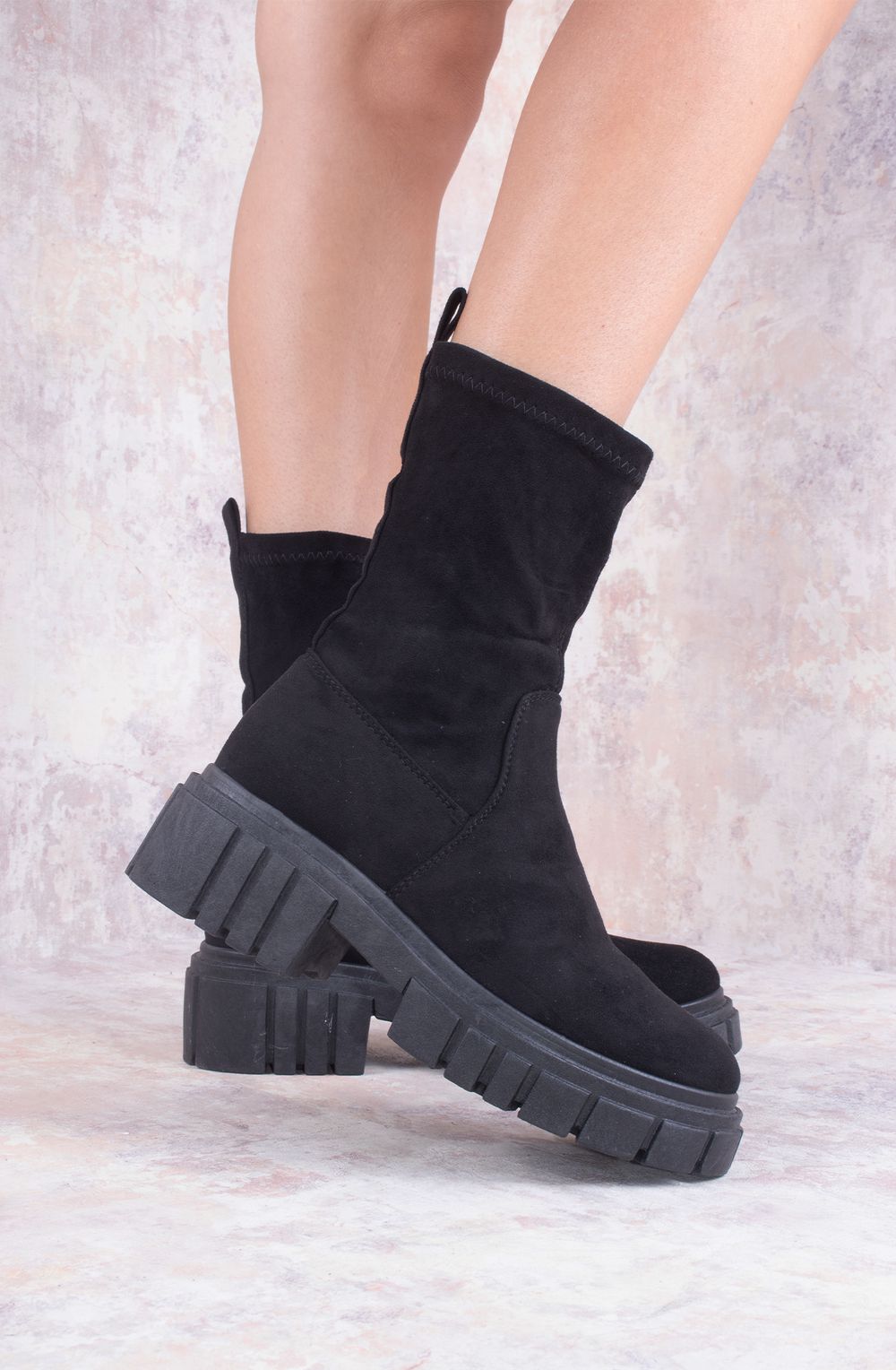 Womens Black Faux Suede Ankle Sock Boot Miss Moda Luxe