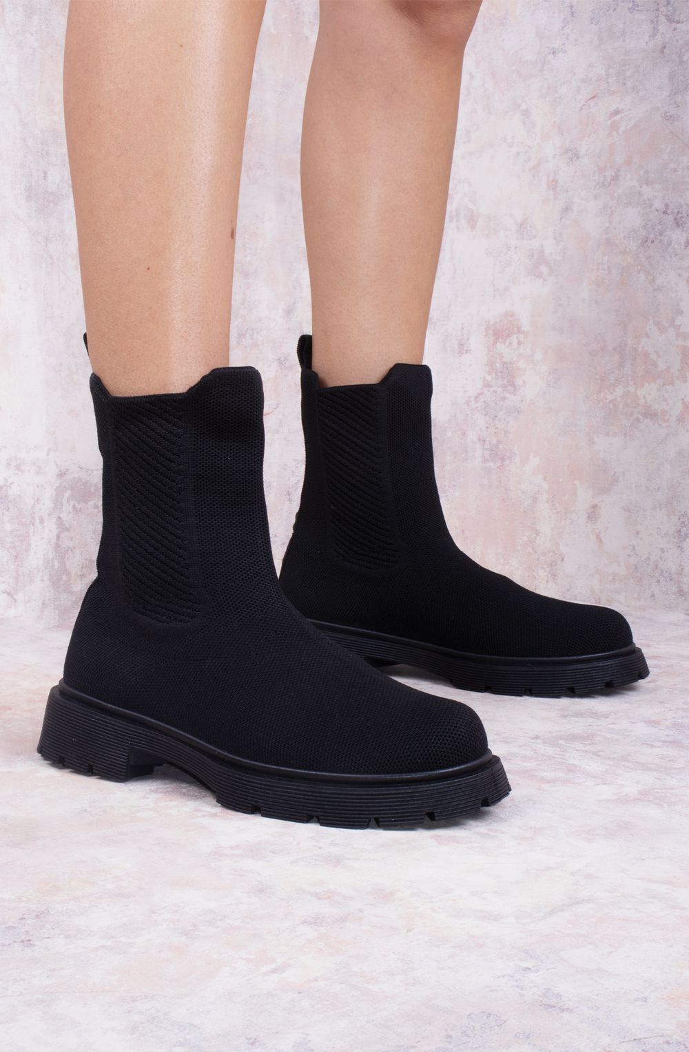 Women's Brookie Pull Over Black Stretch Fabric Sock Boot Miss