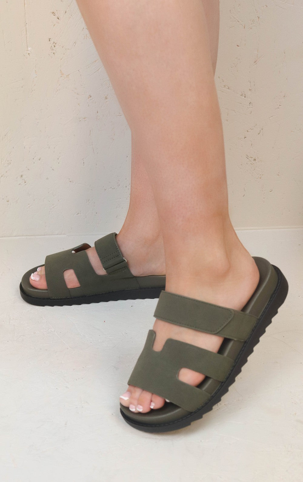 Womens Green Nubuck Faux Leather Gladiator Open Toe Sandals Miss