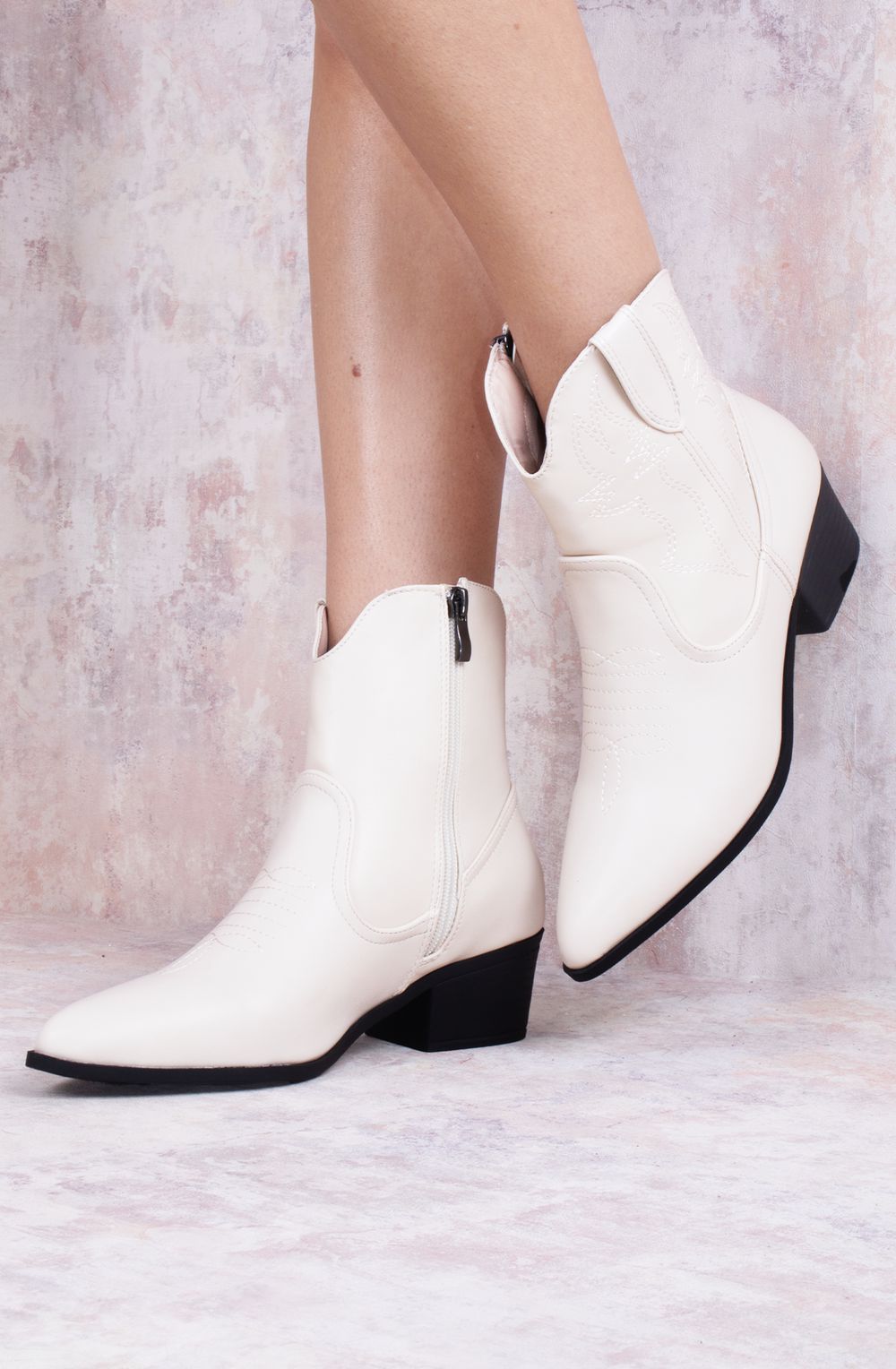 Women's Rodeo Chic Beige Ankle Length PU Cowboy Boot Miss Moda Luxe