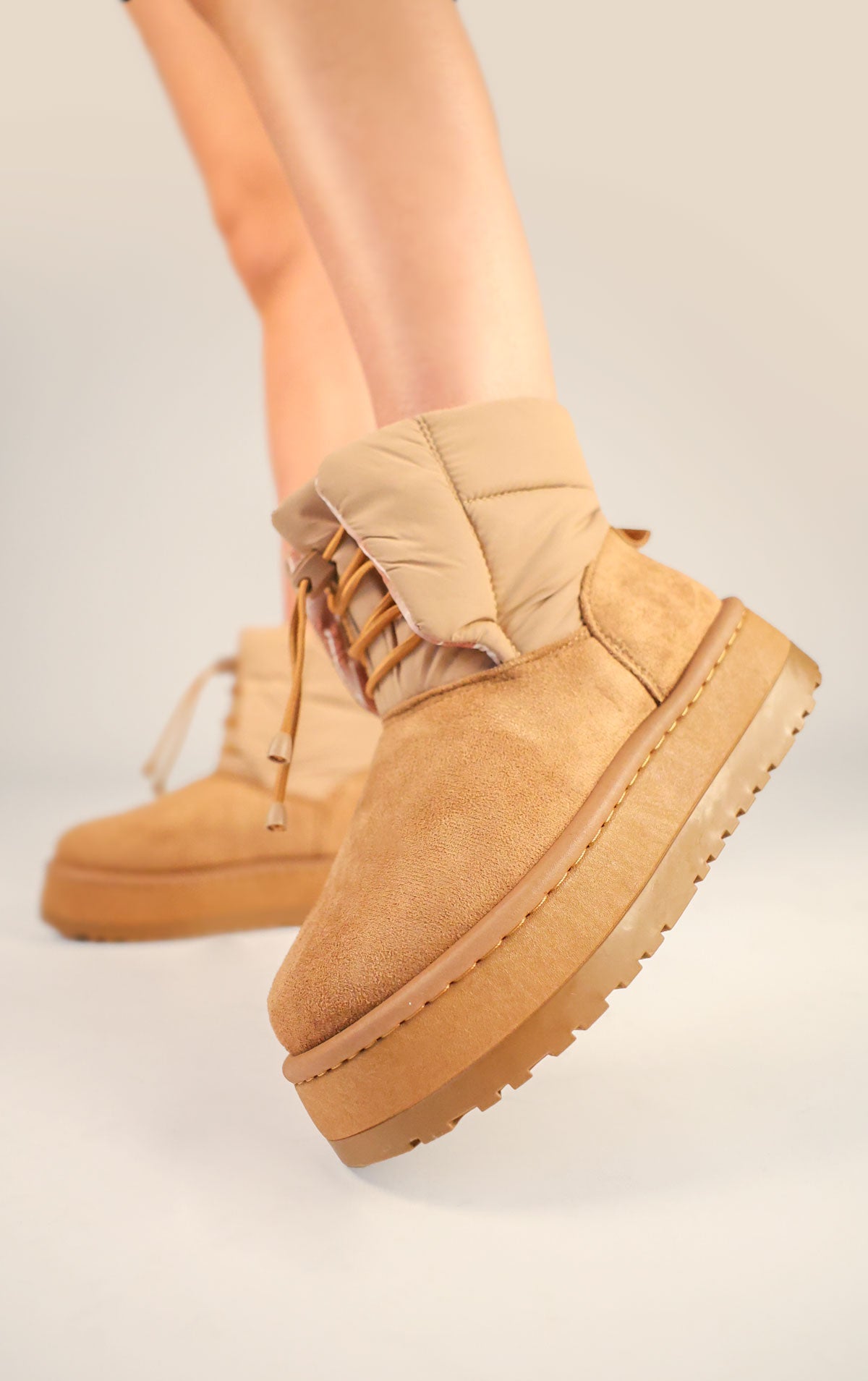 Moda Stone Suede Knee High Boots Womens Camel Faux Suede Platform