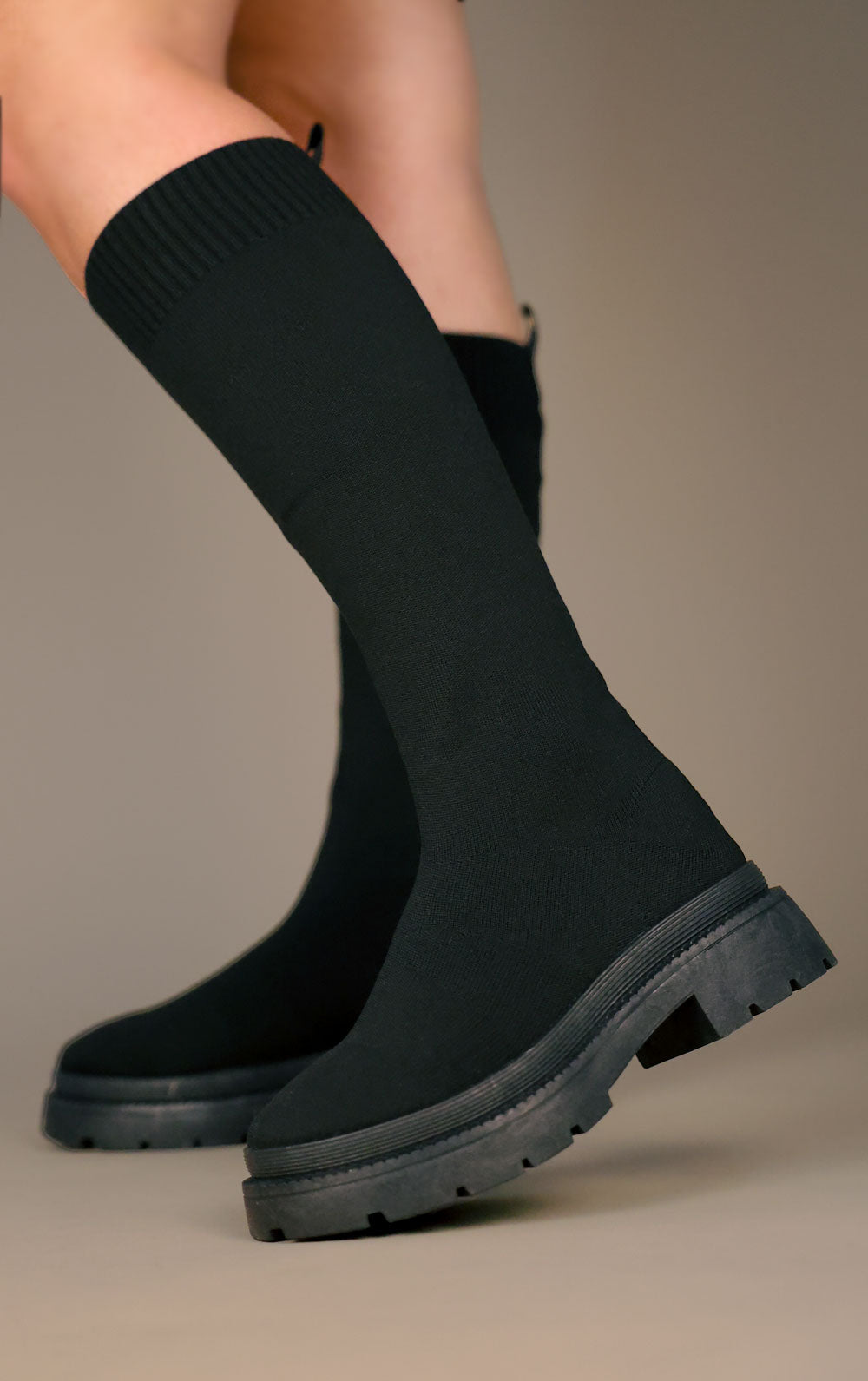LADIES BLACK PULL KNEE HIGH OVER KNITTED WOMENS KNEE HIGH SOCK