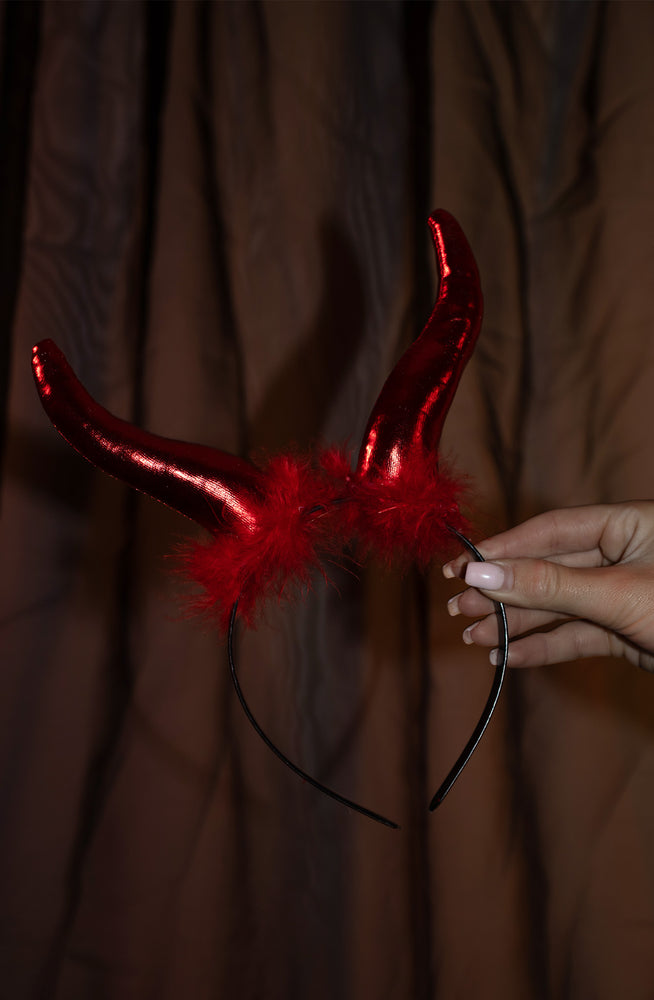 Red Fluffy Demon Horns Headband