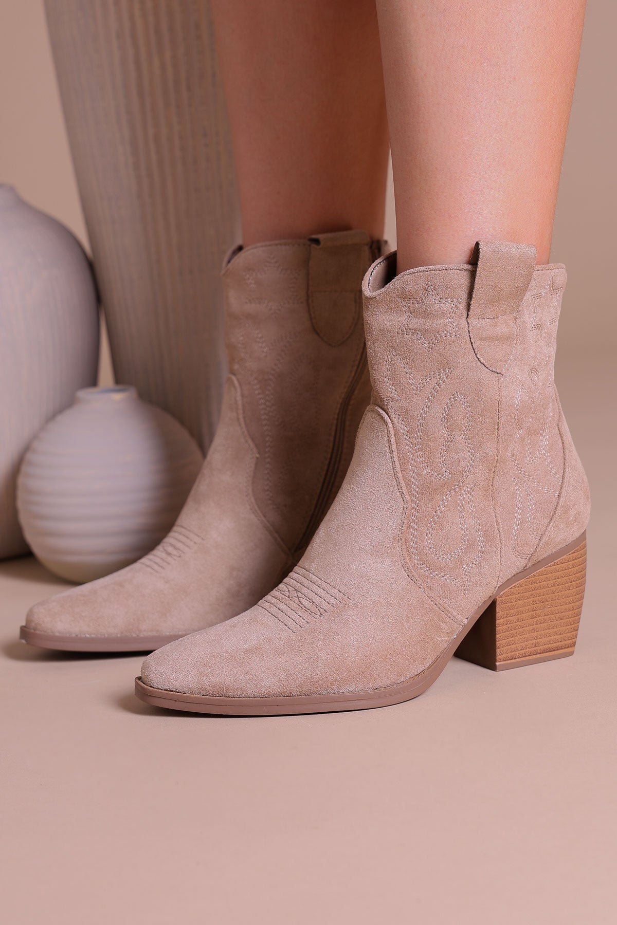 Women's Star Black Suede Cowboy Ankle Length Boots