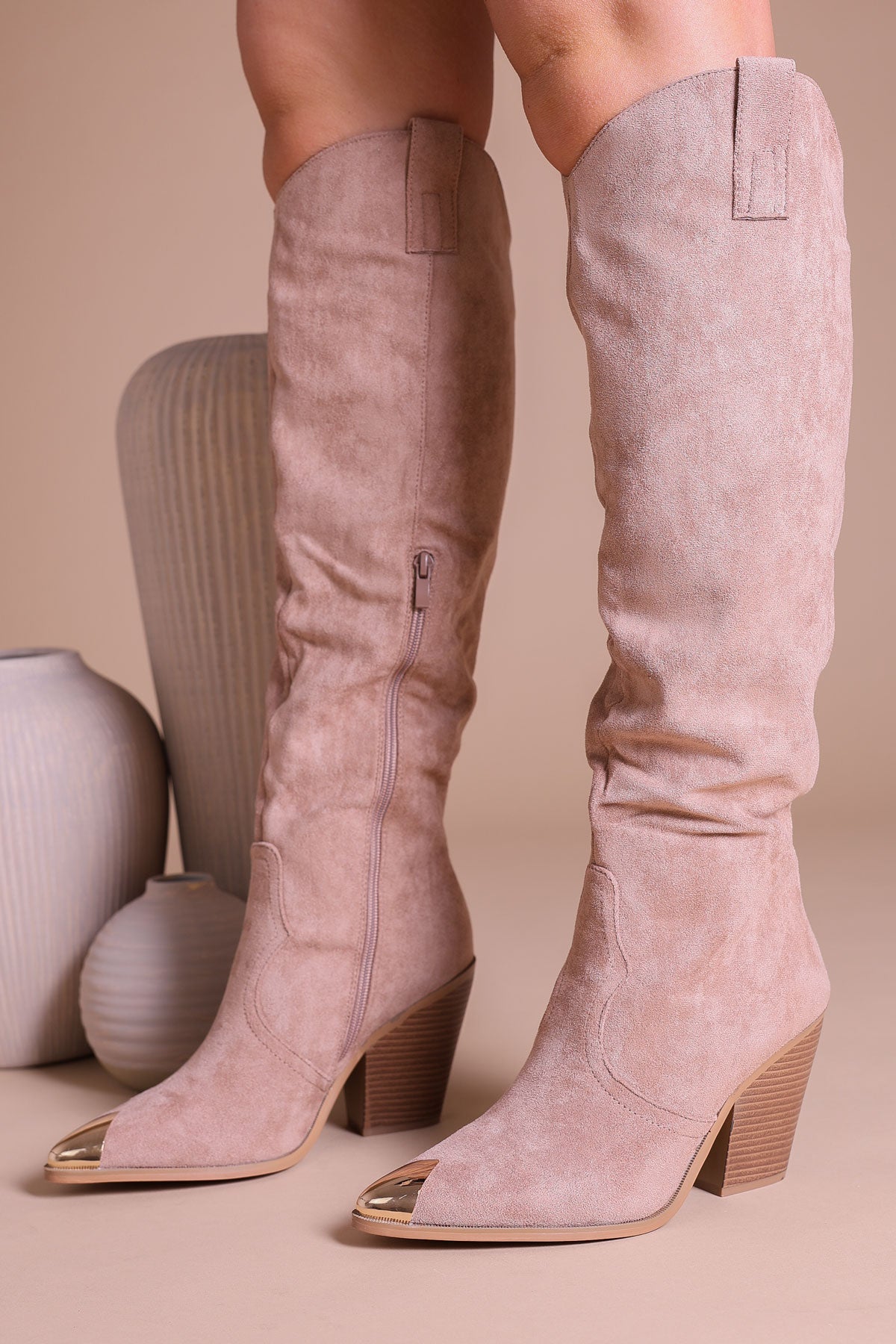 Knee Boots Western Heel Boots COWBOY SPLIT SUEDE BOOTS Brown ZARA Thailand