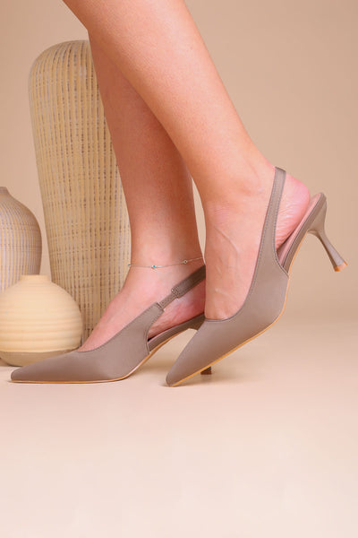 Womens Taupe Pointed Toe Slingback Heels - Miss Moda Luxe