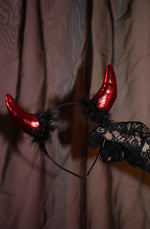 Red Fluffy Devil Horns Headband