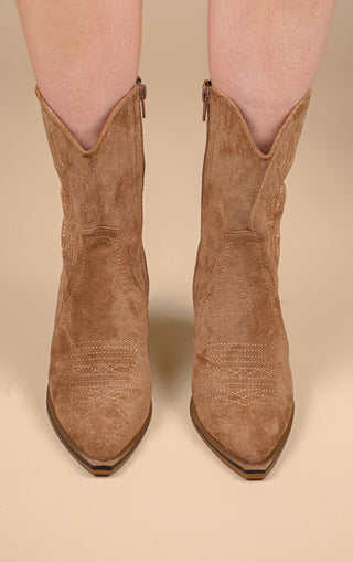 Camel Suede Cowboy Ankle Boots