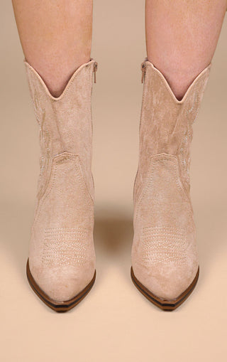 Beige Suede Cowboy Ankle Boots