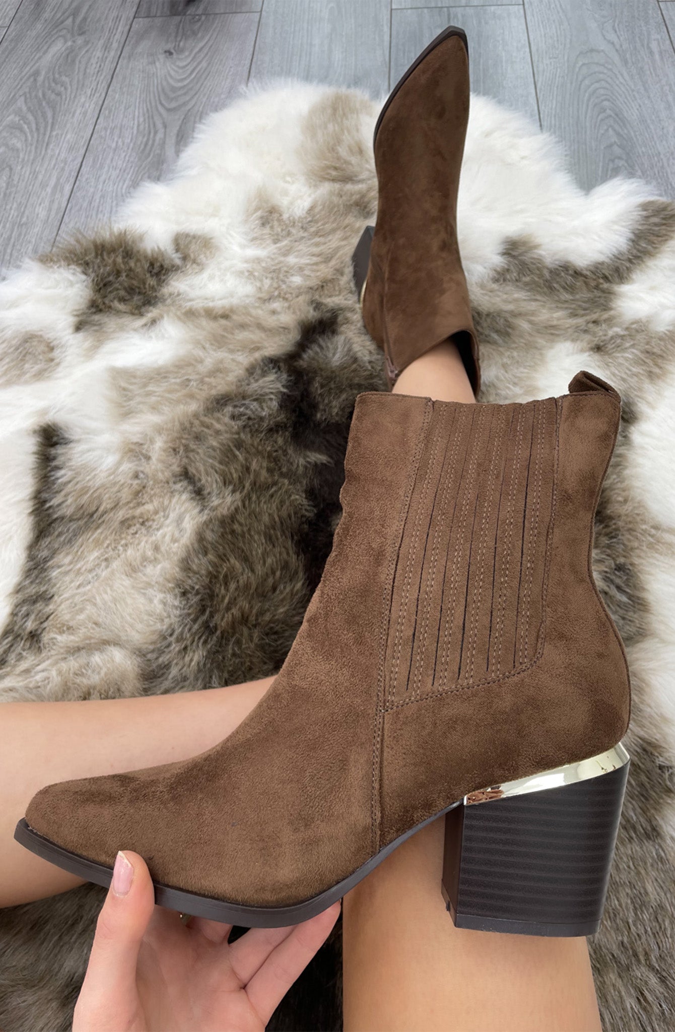 Brown Almond Toe Heeled Cowboy Silhouette Boot