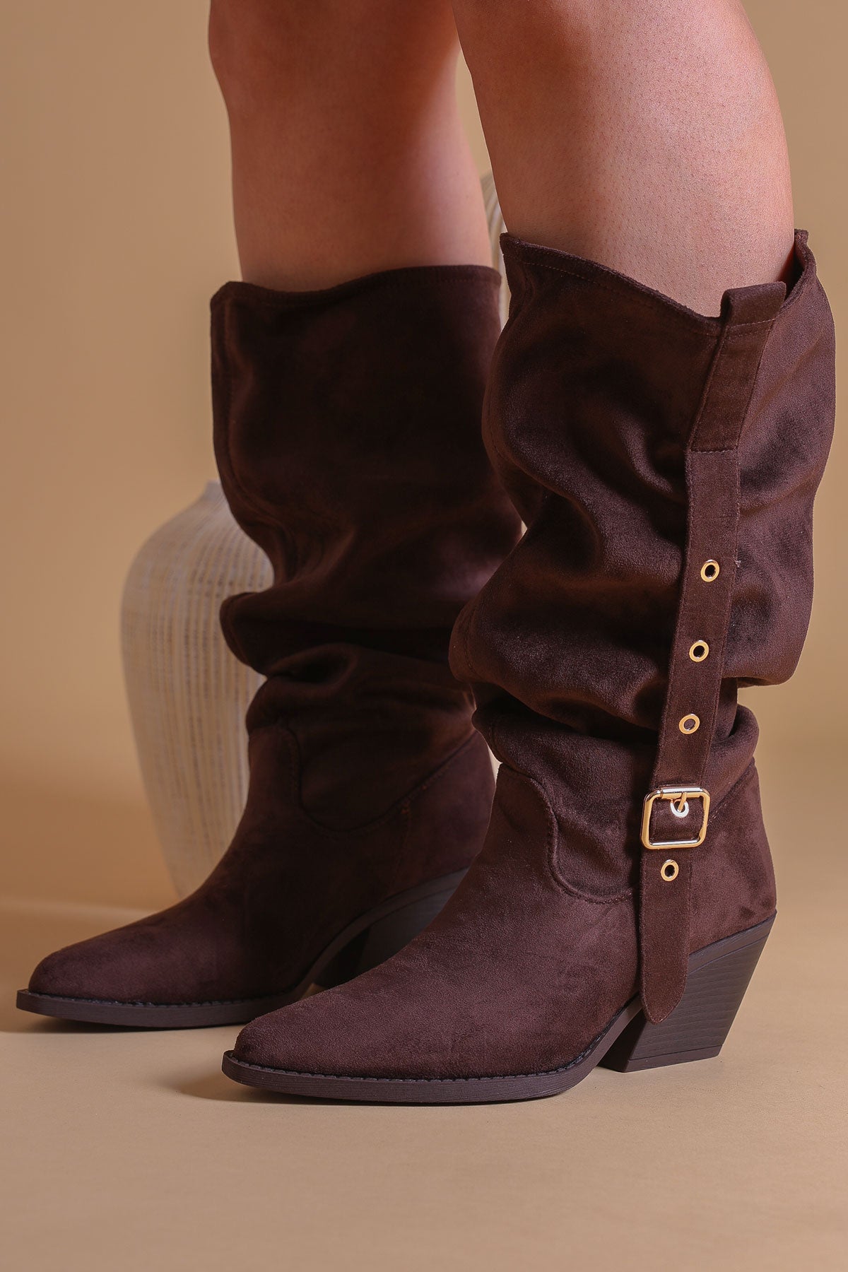 Womens Chocolate Brown Slouch Cowboy Boots