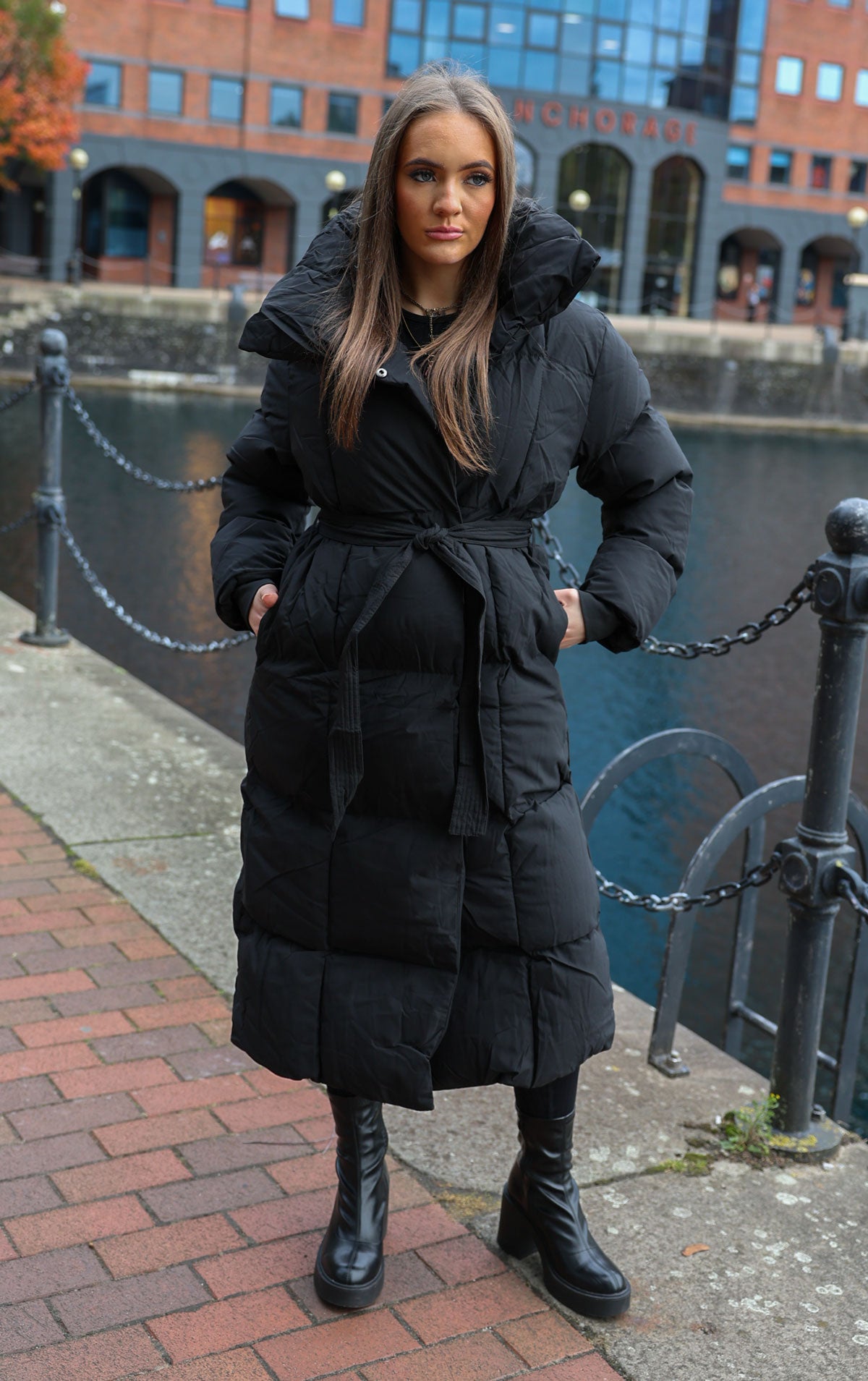 Black Long Puffer Duvet Coat Miss Moda Luxe - Main Image