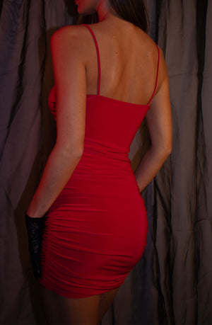 
            
                Load image into Gallery viewer, Red Plunge Cut Out Bodycon Mini Dress
            
        