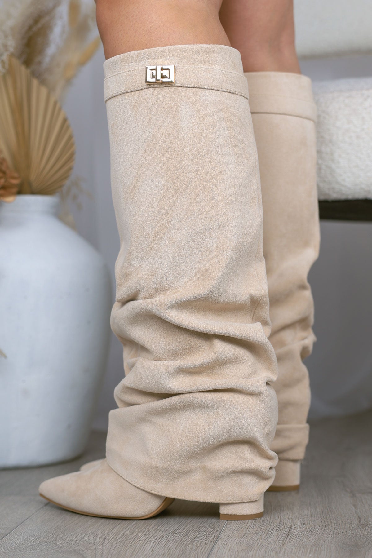 Womens Beige Faux Suede Slouchy Fold Over Shark Boots Miss Moda Luxe womens-beige-faux-suede-slouchy-fold-over-shark-boots-miss-moda-luxe