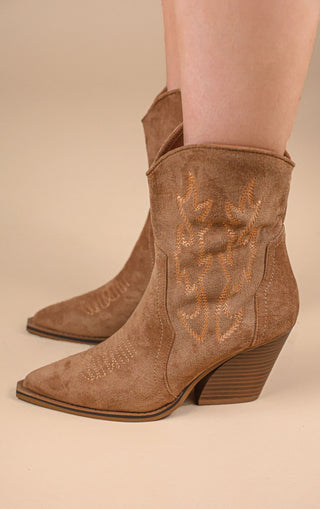 Camel Suede Cowboy Ankle Boots