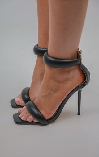 Black Padded Stiletto Square Toe Heels