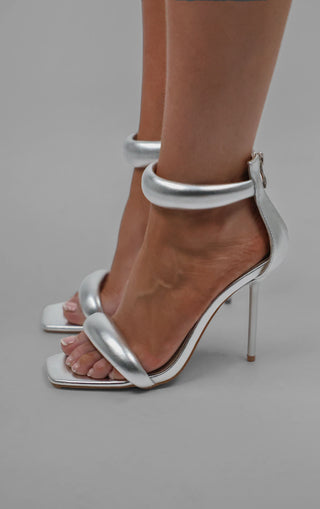 Silver Padded Stiletto Square Toe Heels