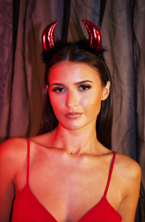 Red Fluffy She-Devil Horns Headband