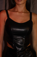 Black Square Neck PU Faux Leather Top