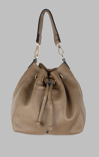 Brown PU Leather Circle Drawstring Bag