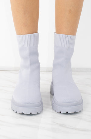 
            
                Load image into Gallery viewer, Grey Fabric Ribbed Ankle Sock Boot
            
        