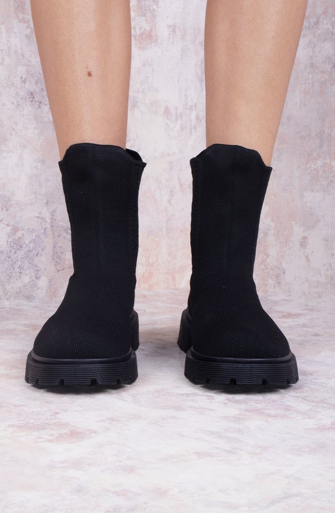 Brookie Pull Over Black Stretch Fabric Sock Boot