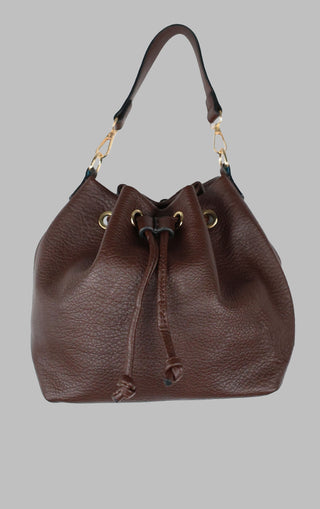 Burgundy PU Leather Circle Drawstring Bag