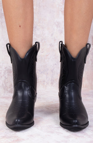 Black Ankle Length PU Cowboy Boot