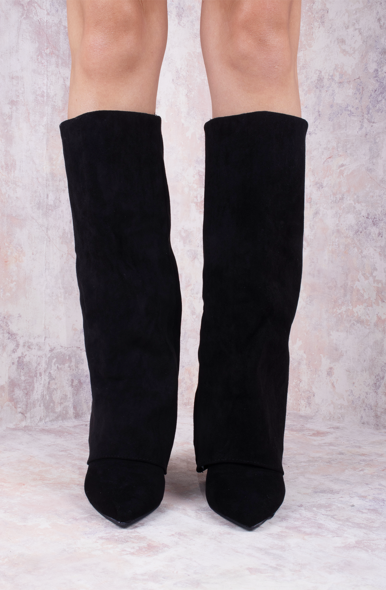 Load image into Gallery viewer, Black Faux Suede Fold Over Shark Classic Knee High Boot
