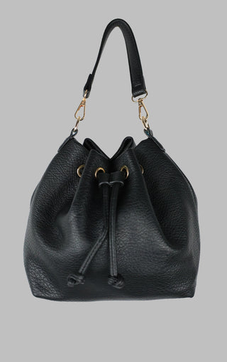 Black PU Leather Circle Drawstring Bag