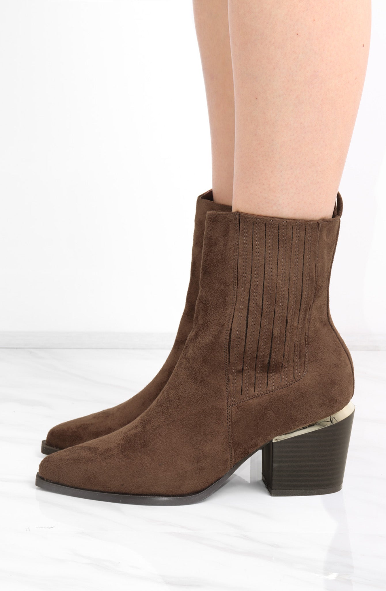 Brown Almond Toe Heeled Cowboy Silhouette Boot