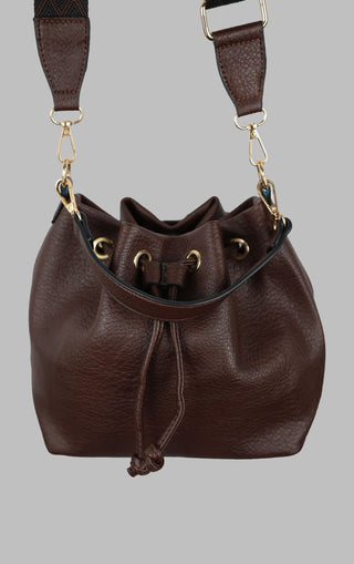 Burgundy PU Leather Circle Drawstring Bag