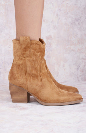 Star Camel Suede Cowboy Ankle Length Boots