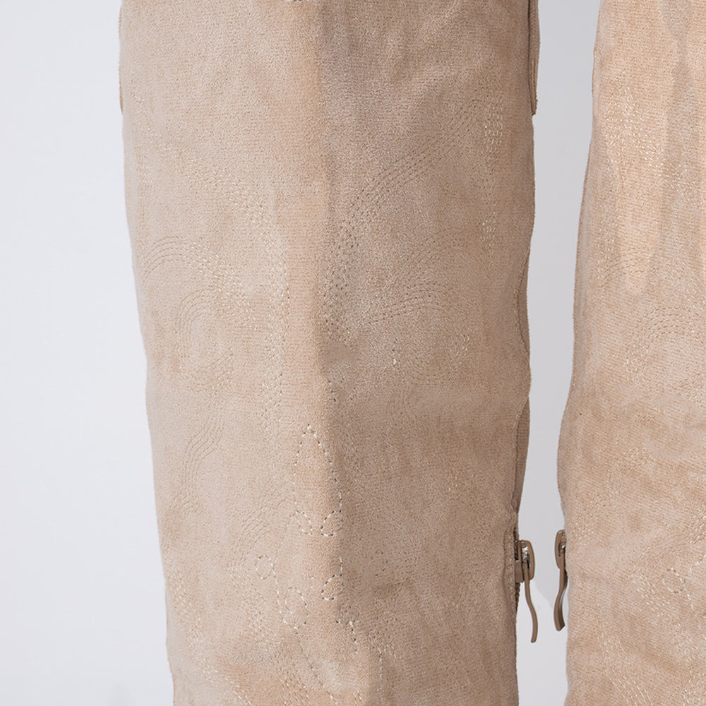 
                      
                        Beige Knee High Embroidery Faux Suede Cowboy Boot
                      
                    