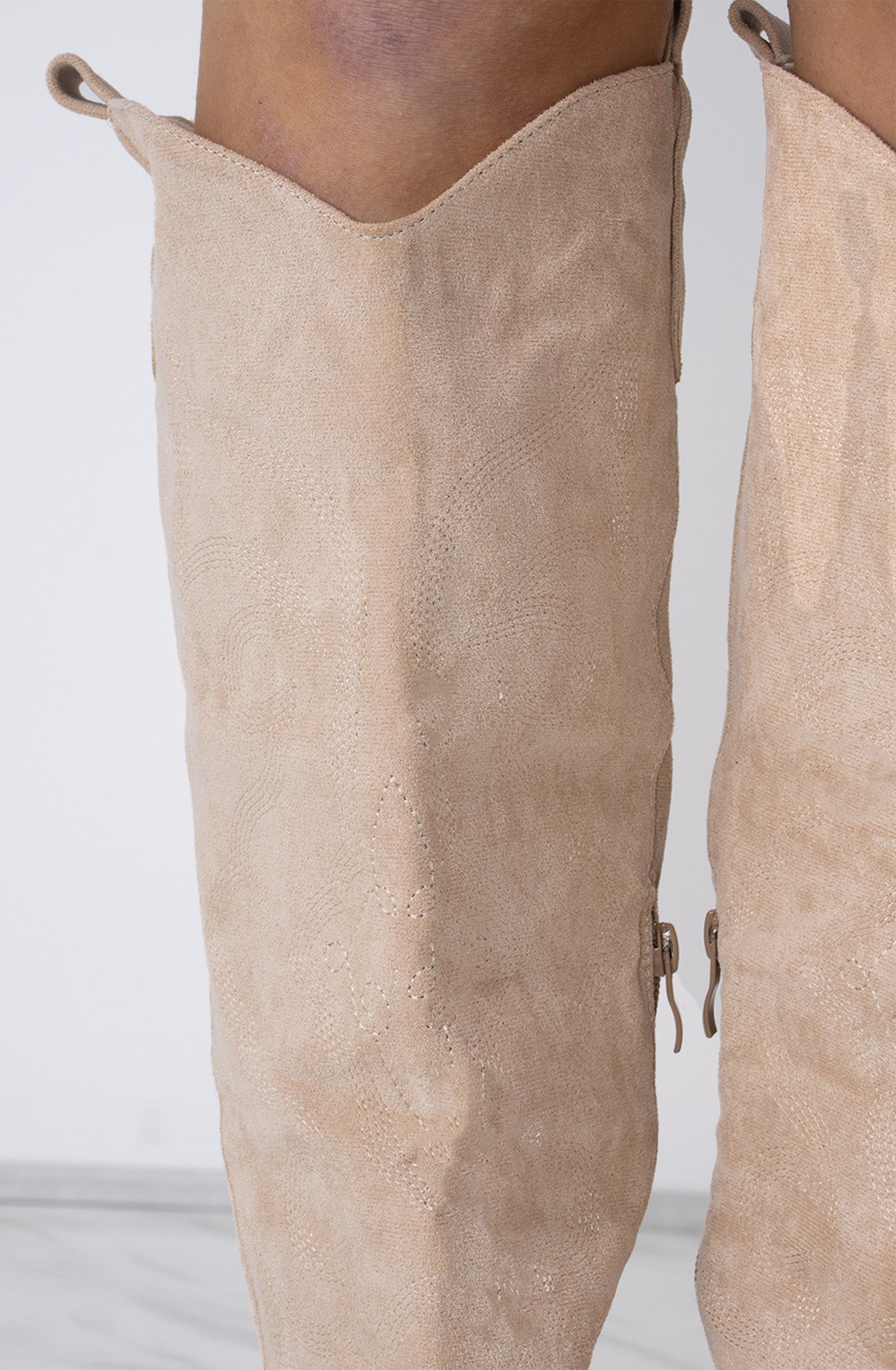 Load image into Gallery viewer, Beige Knee High Embroidery Faux Suede Cowboy Boot
