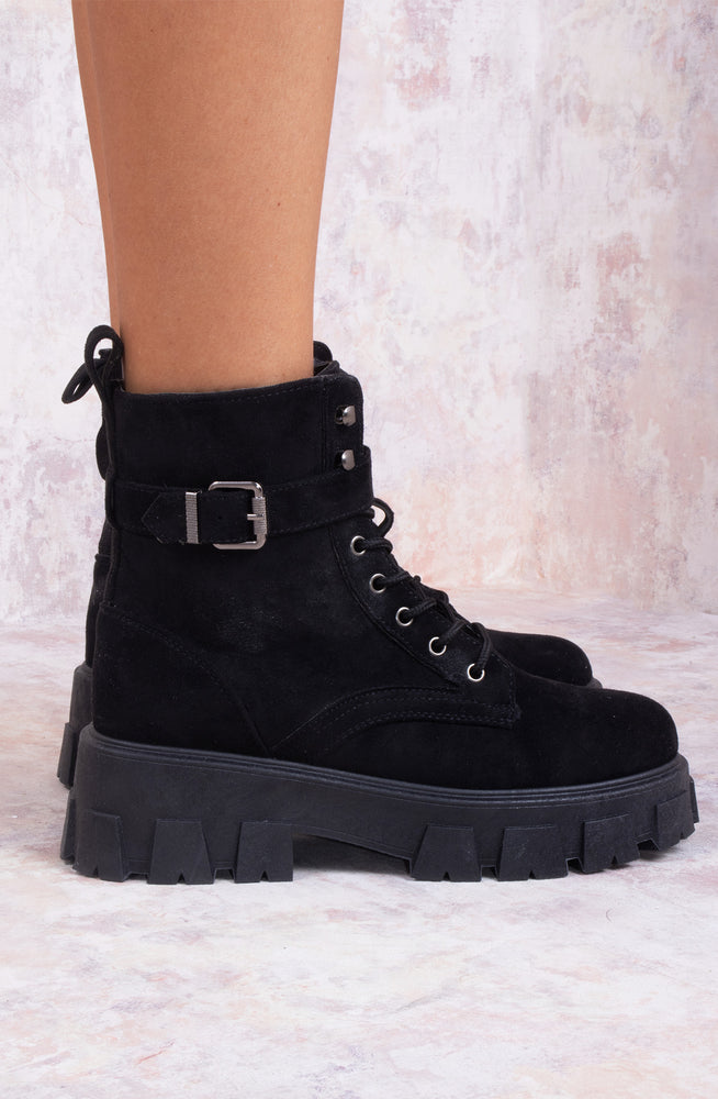 
            
                Load image into Gallery viewer, Black Suede Ankle Boot With Buckle Detail
            
        