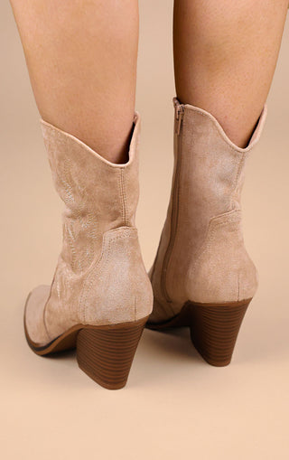 Beige Suede Cowboy Ankle Boots