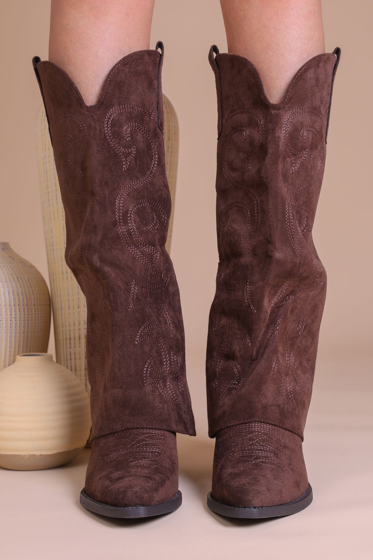 Cocoa Faux Suede Western Embroidered Boots