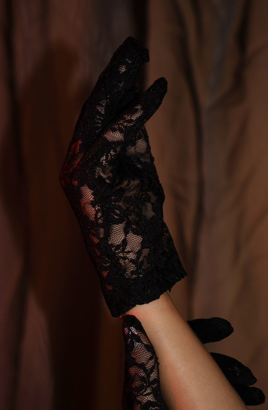 Load image into Gallery viewer, Short Black Lace Halloween Fancy Dress Gloves
