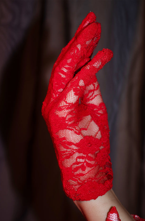 Short Red Lace Halloween Fancy Dress Gloves
