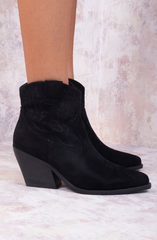 Load image into Gallery viewer, Black Suede Cowboy Ankle Length Boots
