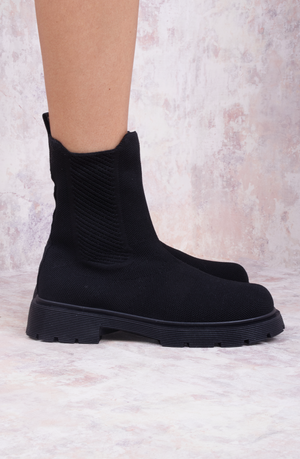 
            
                Load image into Gallery viewer, Brookie Pull Over Black Stretch Fabric Sock Boot
            
        